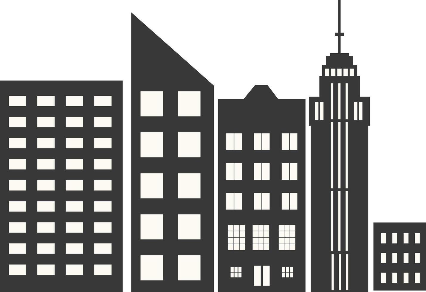 City Skyline Silhouette with Simple Building Design. Isolated on White Background vector