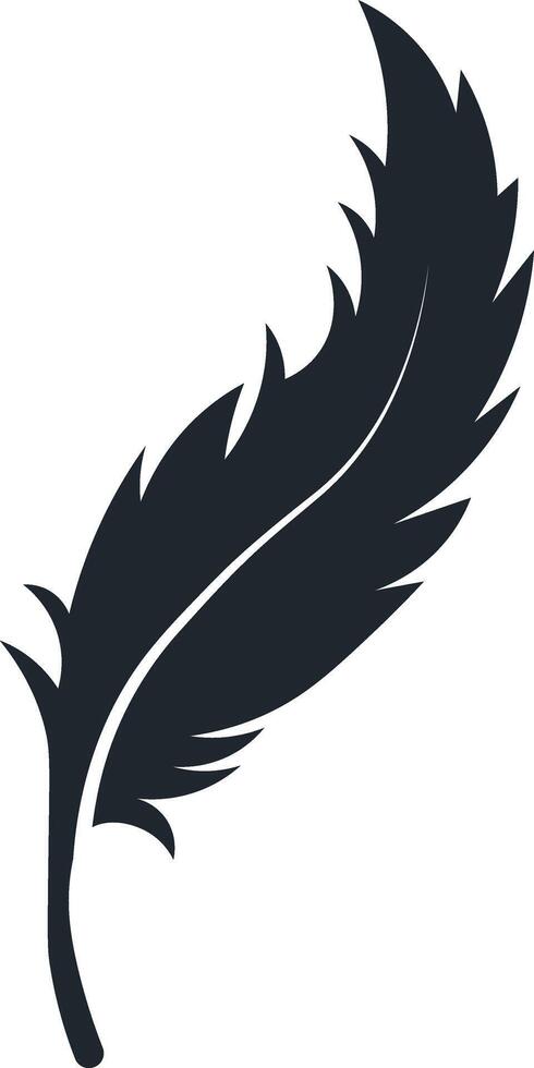 Black Feather Silhouette in Simple Design. Isolated on White Background. vector