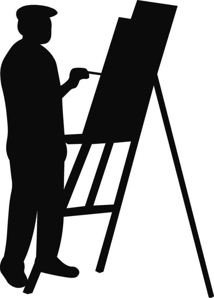 Artist Painting Silhouette with Flat Design. vector