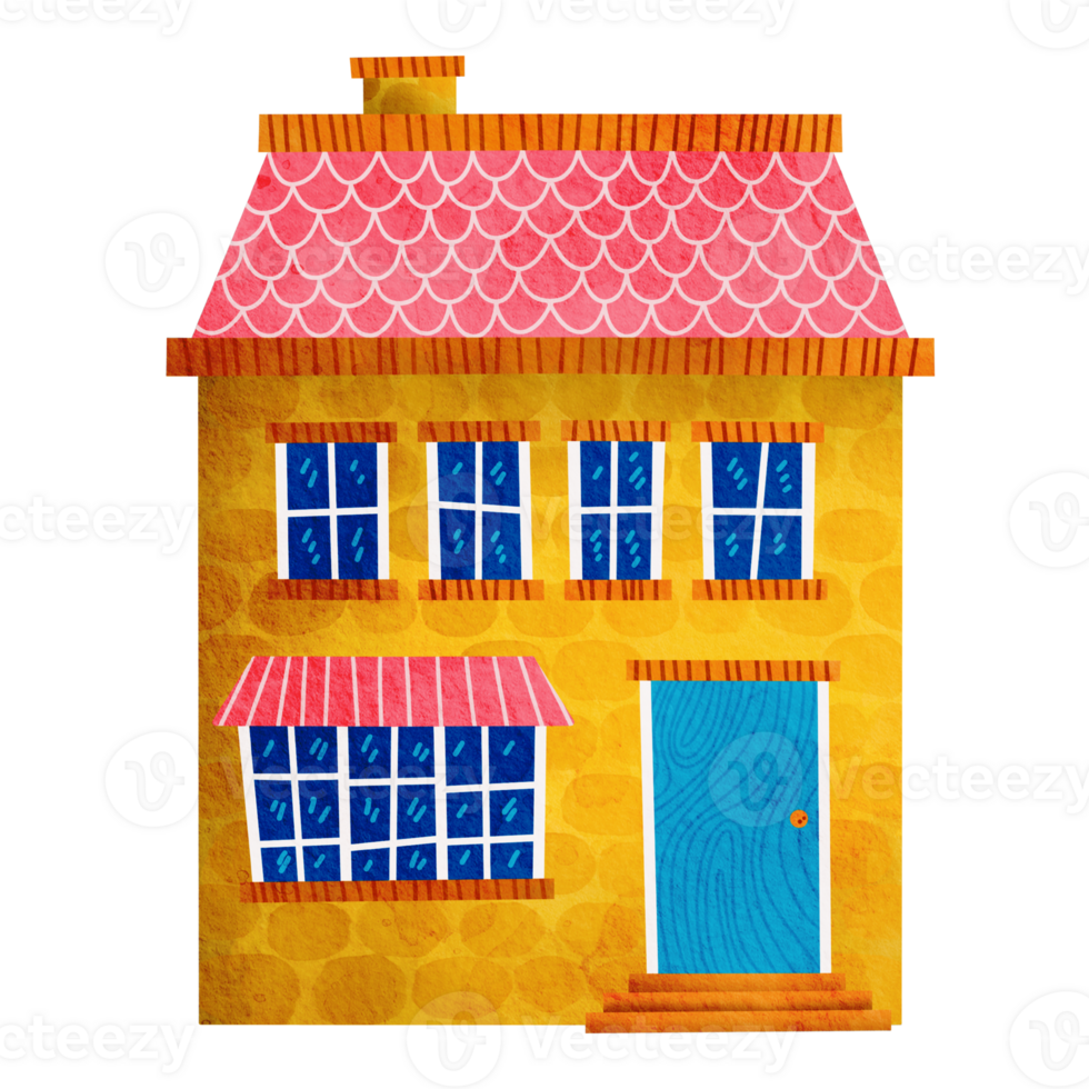 Big yellow house with pink roof clipart png