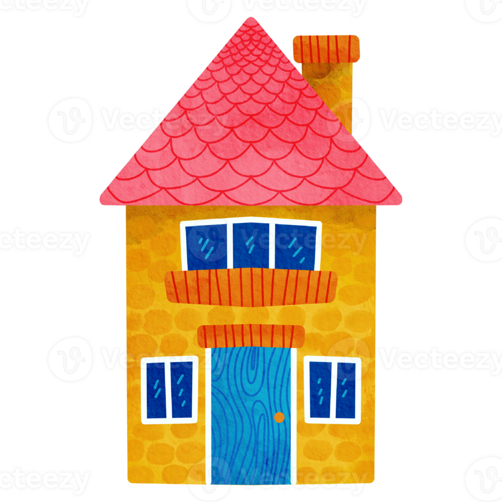 Simple yellow house with pink roof clipart. png