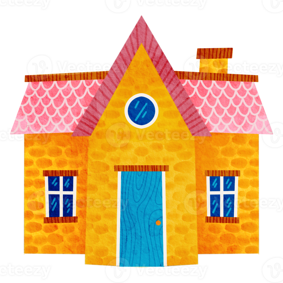 Cute watercolor yellow house. png