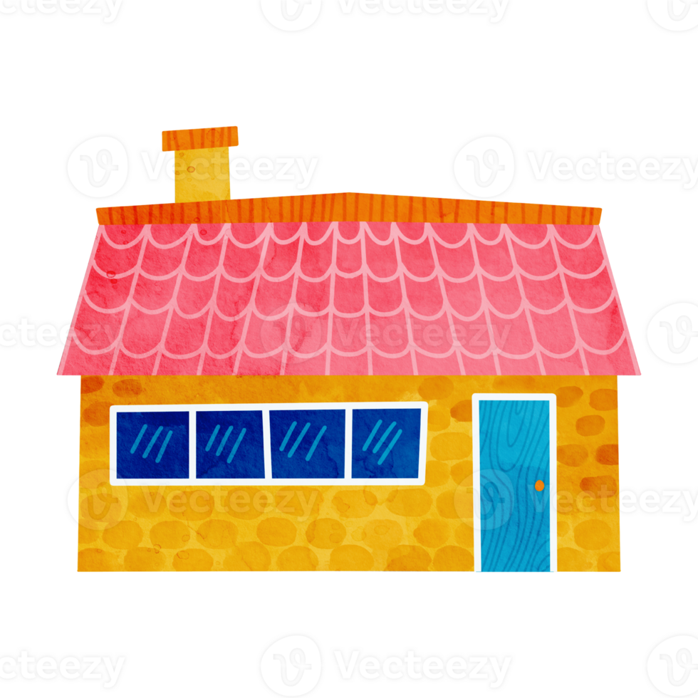 Cute yellow house with pink roof clipart. png
