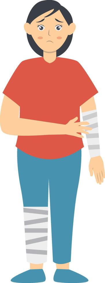 Woman with Pain and Injury. Cartoon Character vector