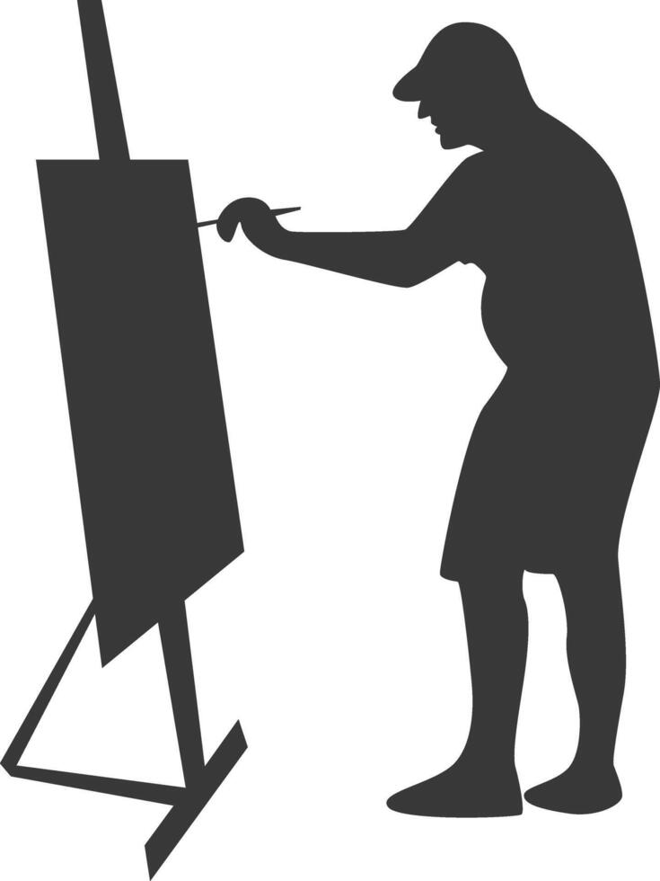 Artist Drawing Silhouette with Simple Shape, Isolated on White Background vector