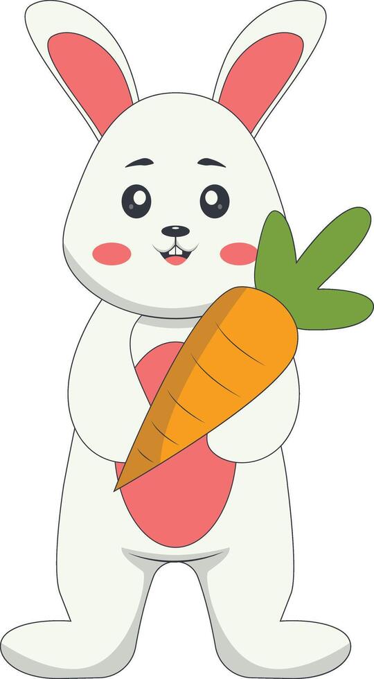 Cute Cartoon Rabbit Character. Isolated on White Background. vector