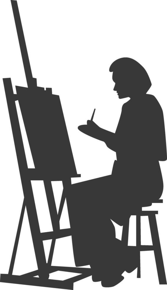 Artist Drawing Silhouette in Simple Design, Isolated on White Background, vector