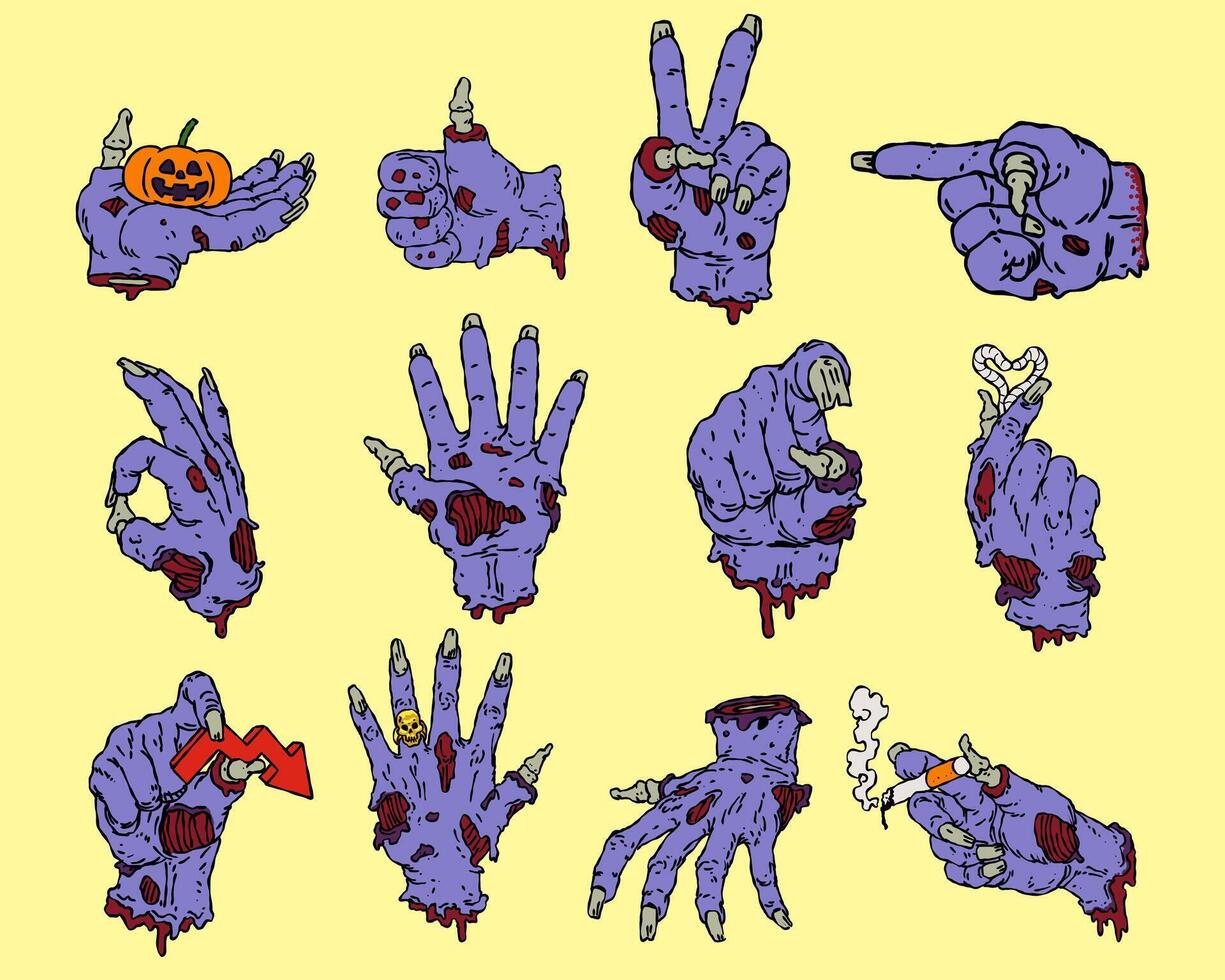 Cartoon Illustration of a Zombie Hand sign set Halloween horror vector