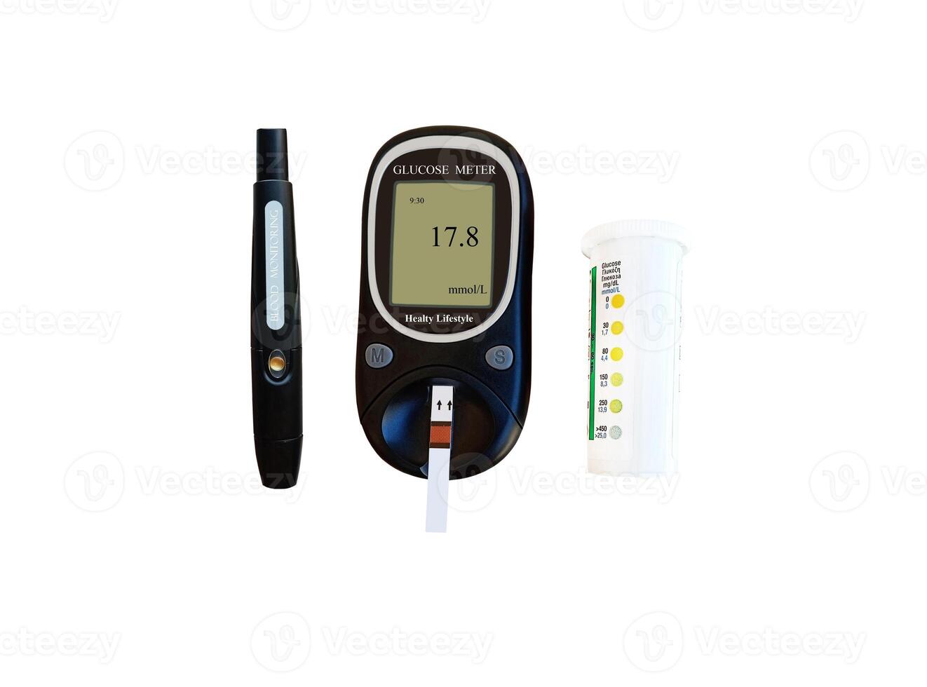 Medical blood glucose meter on white background photo