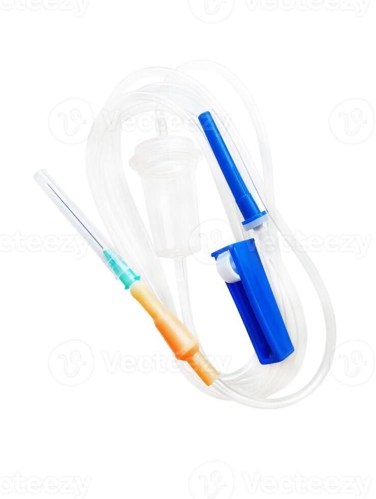 Medical system for transfusion of infusion solutions and blood on a white background photo