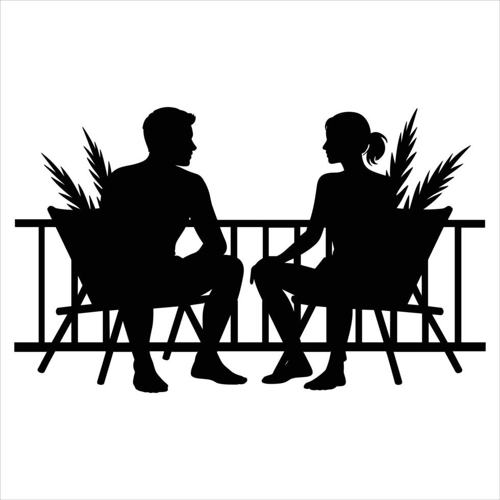 Silhouette of couple sitting on bench vector