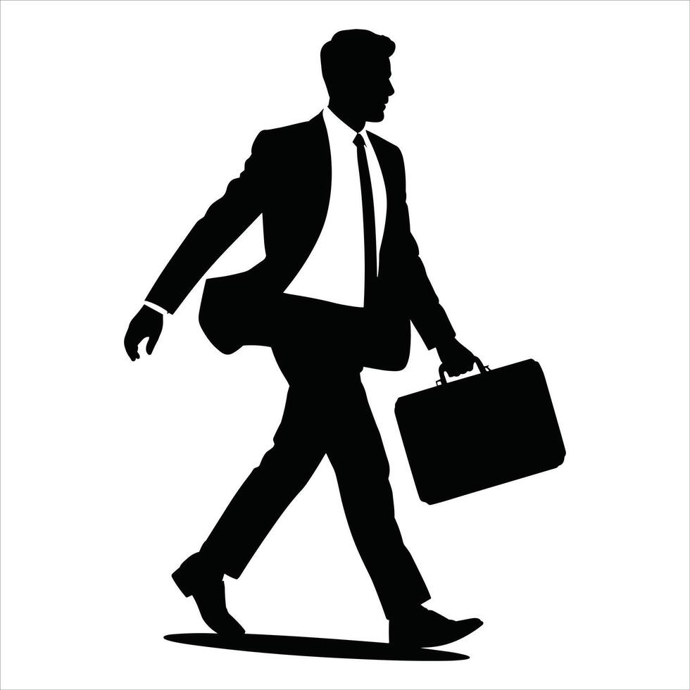 Silhouette of a businessman walking with a briefcase vector
