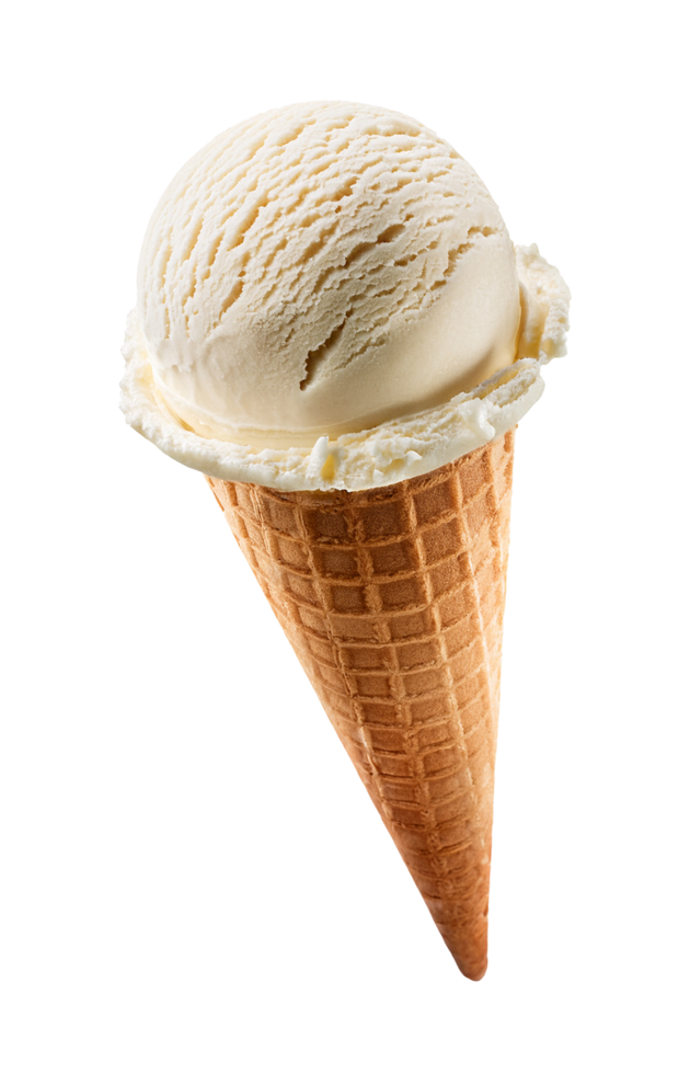 Classic Vanilla Ice Cream in Crisp and Golden brown Waffle Cone png