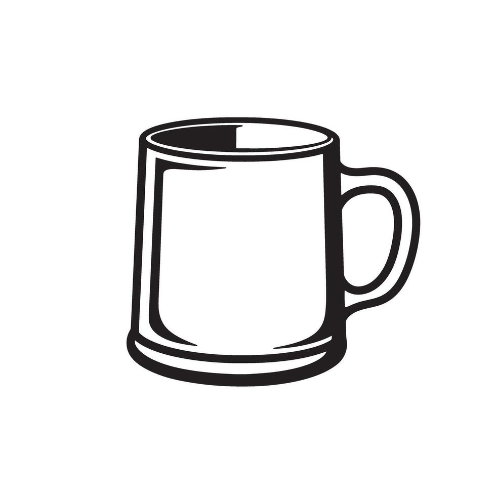 A simple silhouette illustration of a coffee mug or tea cup presented in a clean minimalistic black and white style. vector