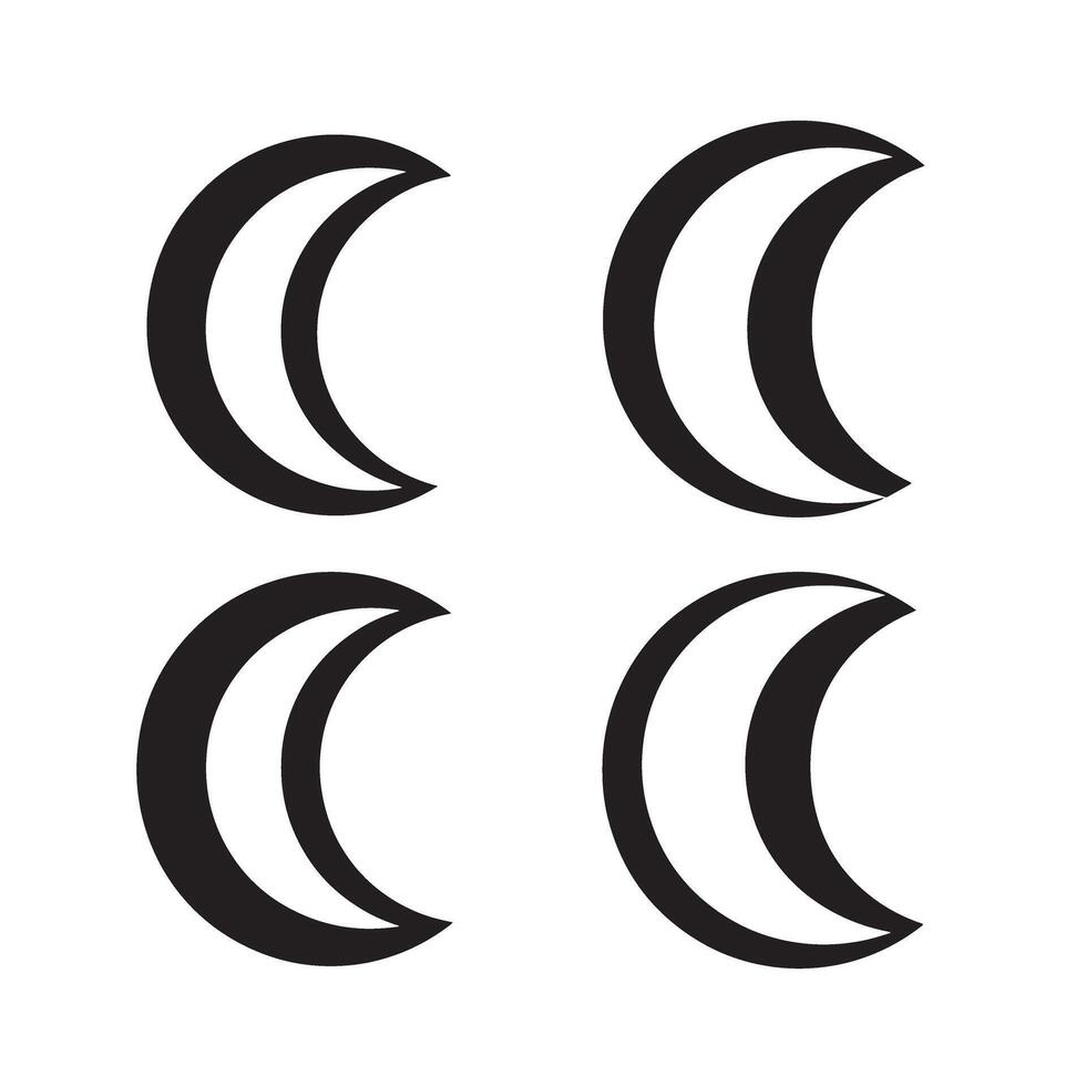 Four simple crescent moon silhouettes in a repeating pattern ideal for logo design and celestial thematic elements. vector