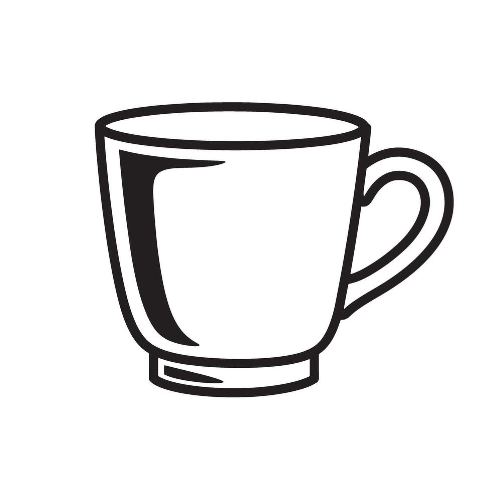 A simple black and white silhouette image depicting a ceramic coffee cup or mug for beverages like tea or hot chocolate vector