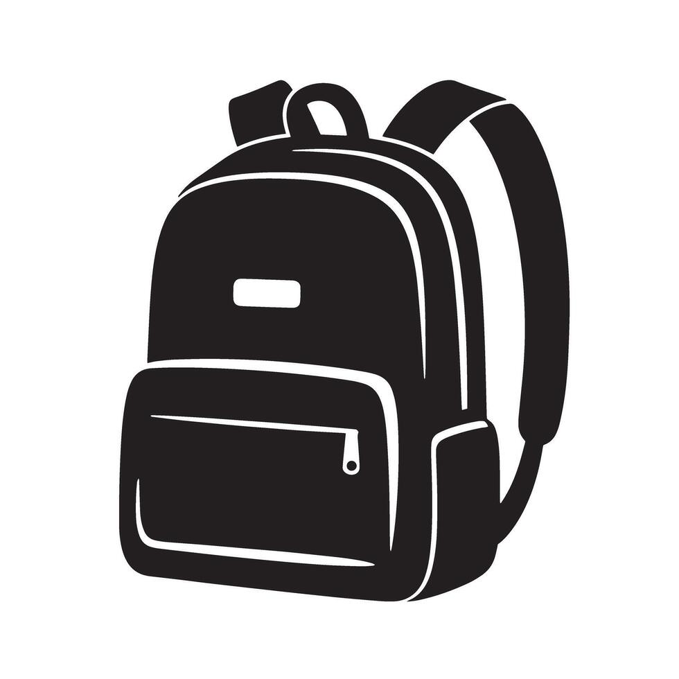 Black and white silhouette illustration of a modern school backpack for education concepts and designs vector