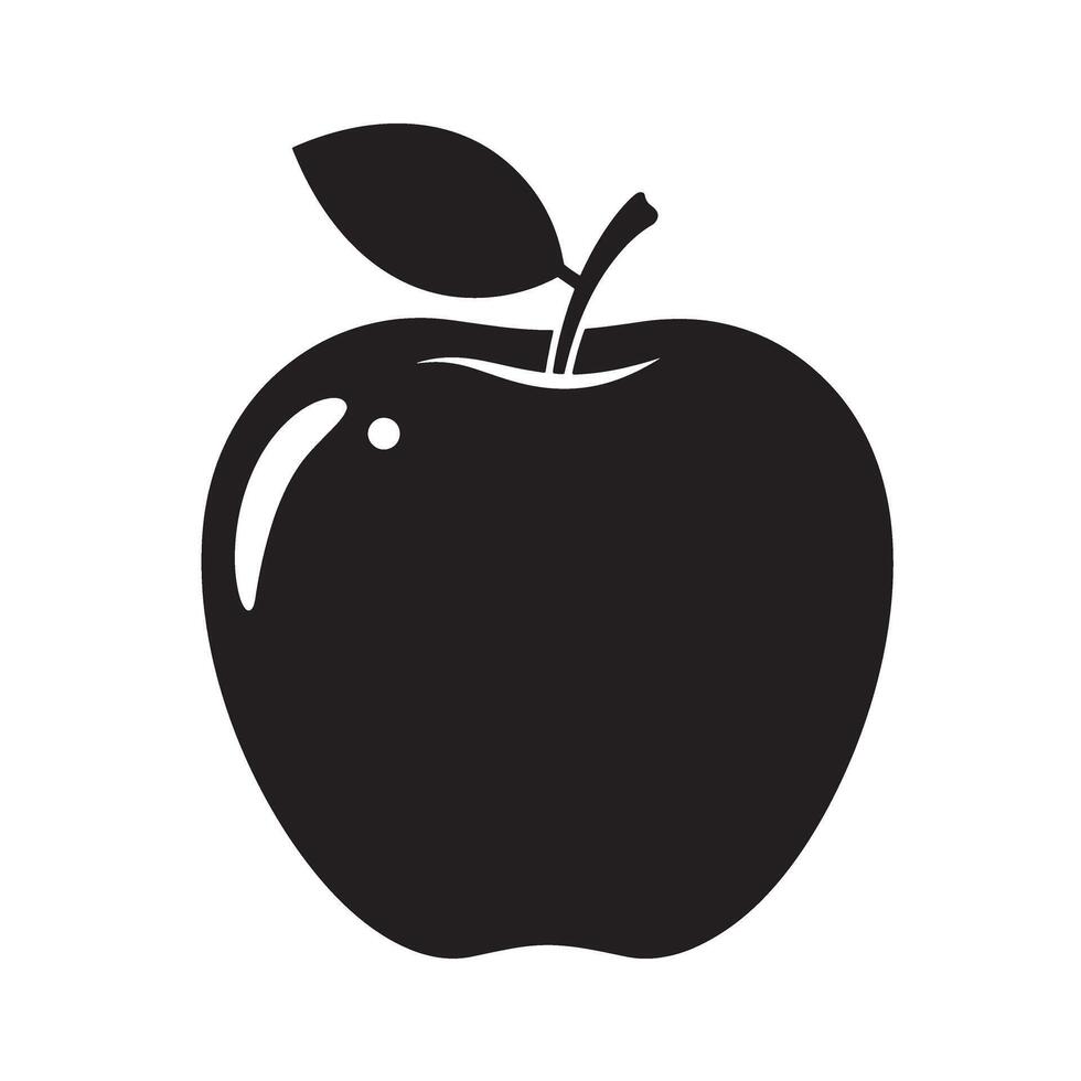 Simple black and white silhouette illustration of a healthy delicious apple on white background vector
