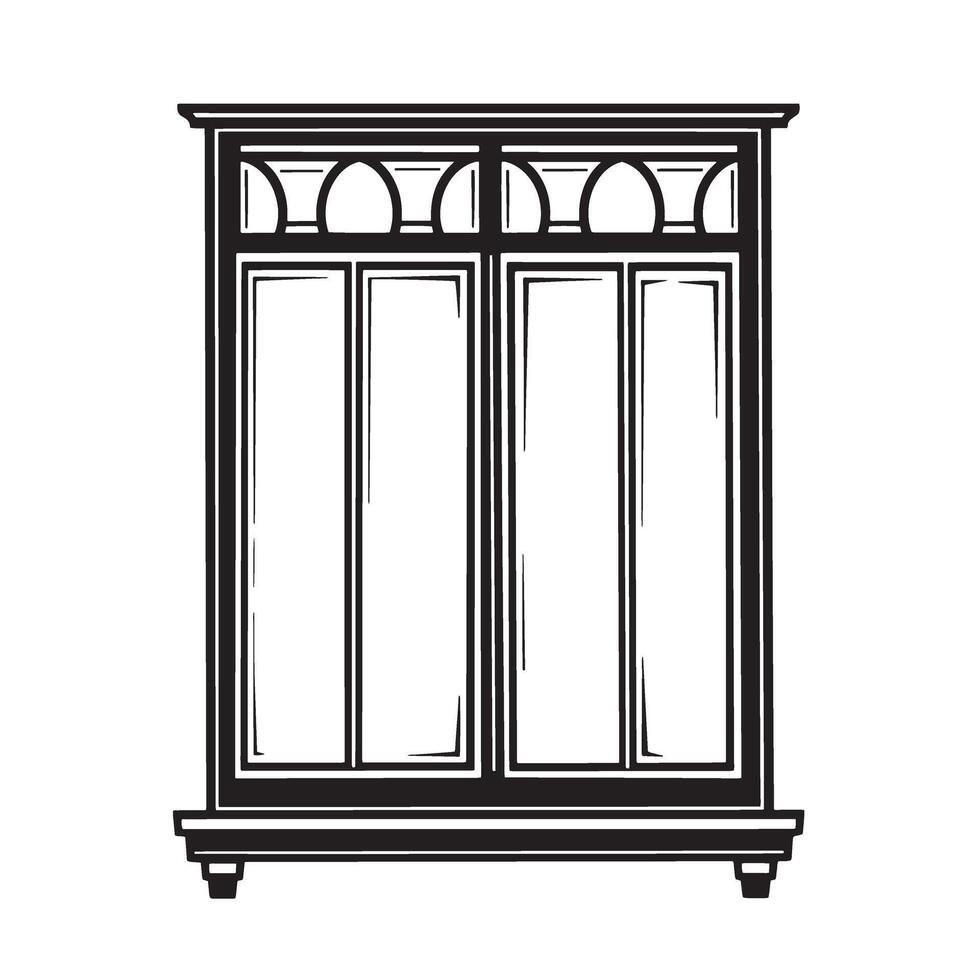 Elegant vintage style window silhouette isolated on white background a classic architectural design with a decorative top and paneled glass vector