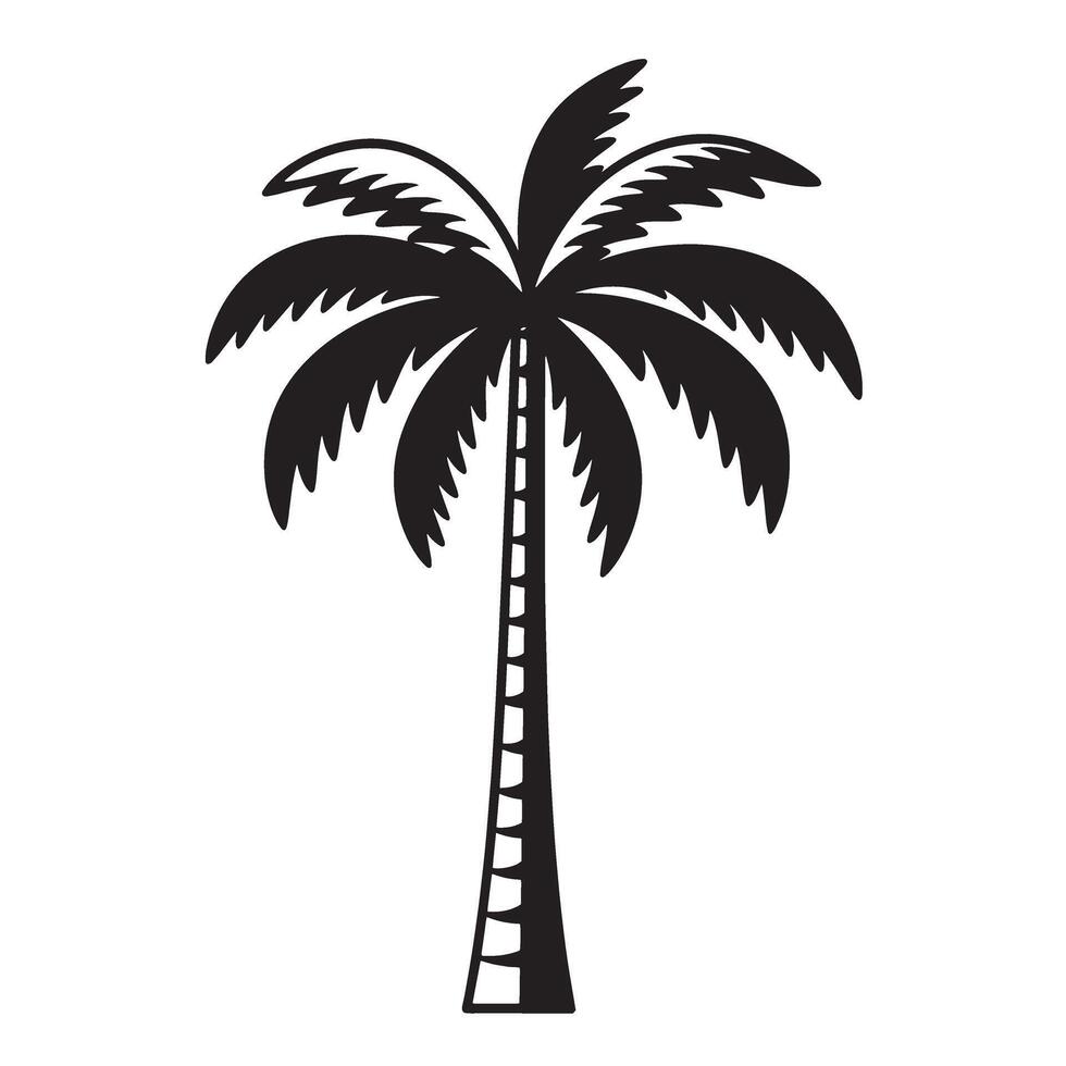 Classic black and white silhouette illustration of a tall palm tree on a white background vector