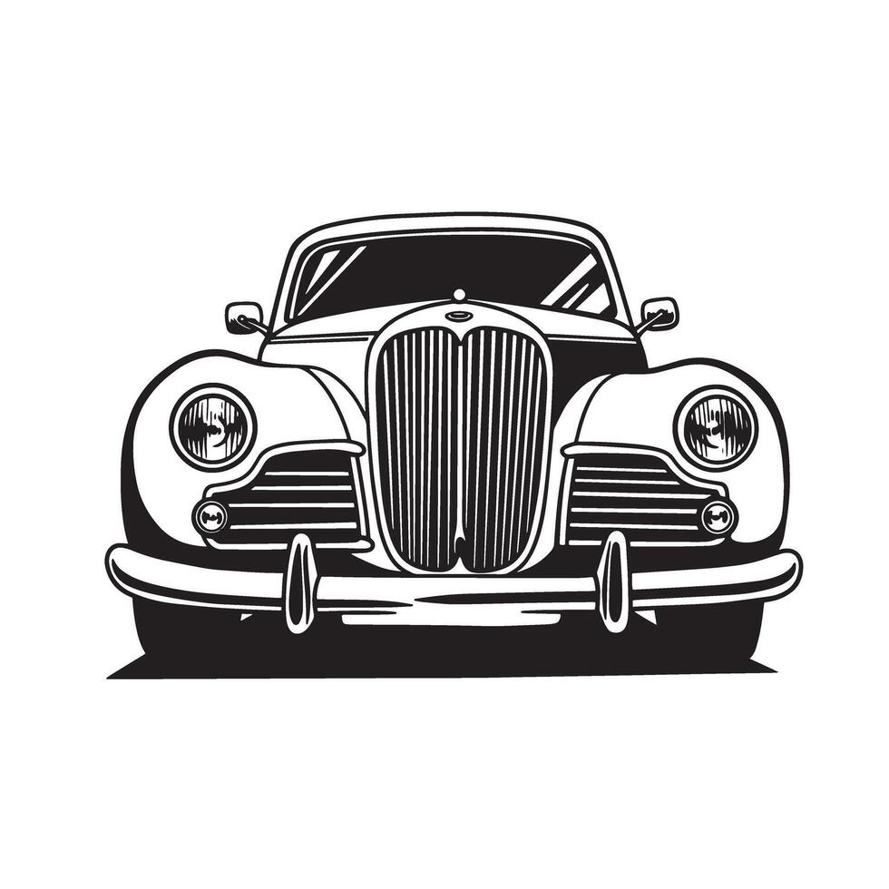 Elegant front view of a classic car silhouette artwork depicting automotive design and retro transportation vector