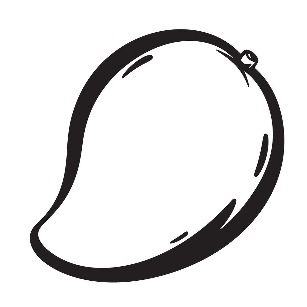 Simple black and white illustration of a ripe mango fruit showing a silhouette suitable for design and illustration use vector
