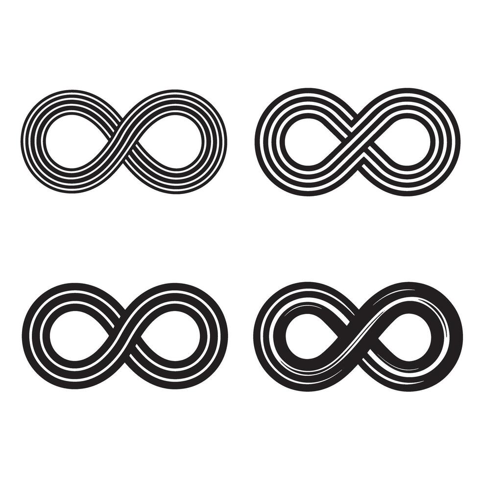 Four simple infinity symbol silhouettes representing concepts of eternity neverending concepts and endlessness in graphic design. vector