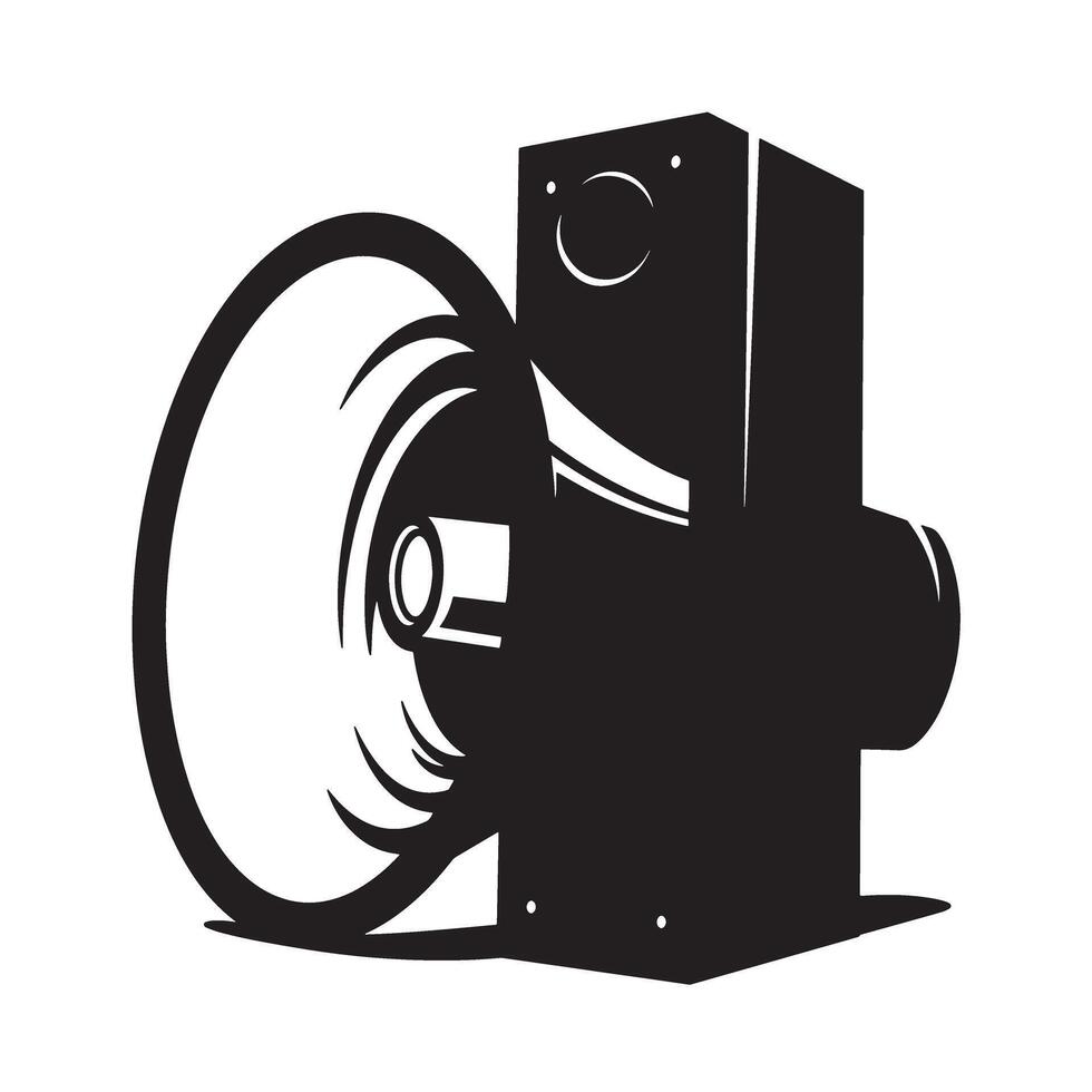 illustration depicting a vintage film projector silhouette in black and white style vector