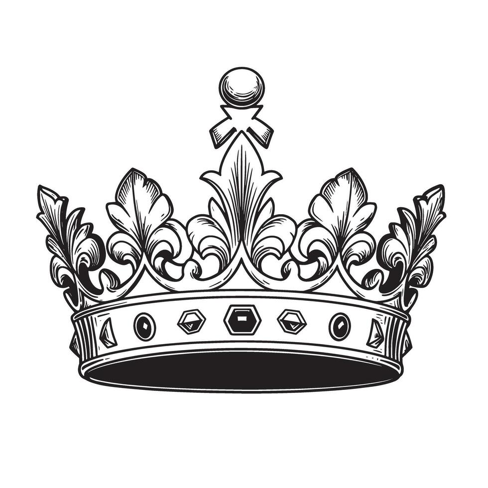 Elegant monochrome silhouette depiction of a royal crown suitable for various design and decorative projects. vector