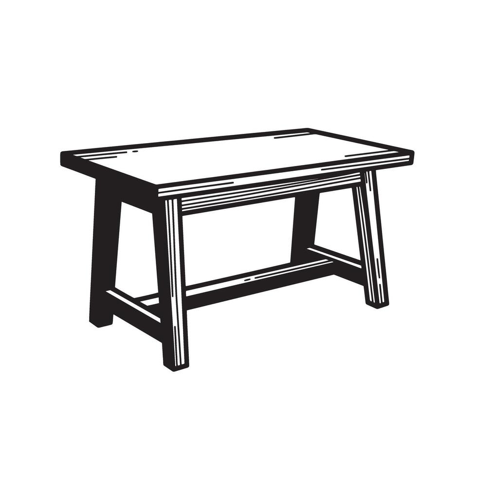 Elegant minimalist illustration of a wooden bench in a graphic black and white style a silhouette isolated on a white background vector