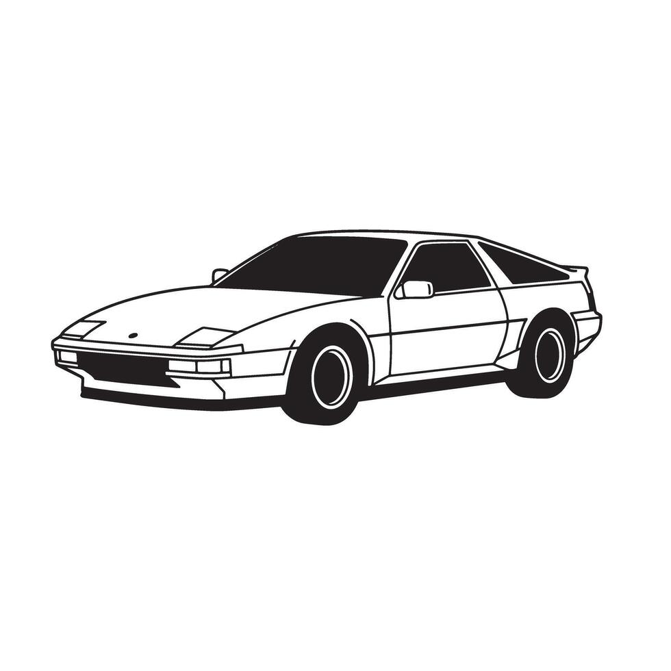 Black and white illustration featuring a classic 80s sports car silhouette ready for design projects and creative concepts. vector