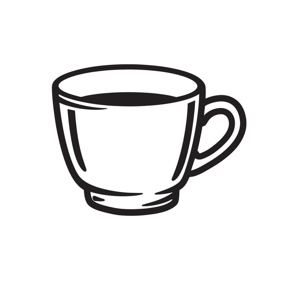 Elegant minimalist silhouette illustration of a filled coffee cup with a simple handle perfect for coffee related designs and branding vector