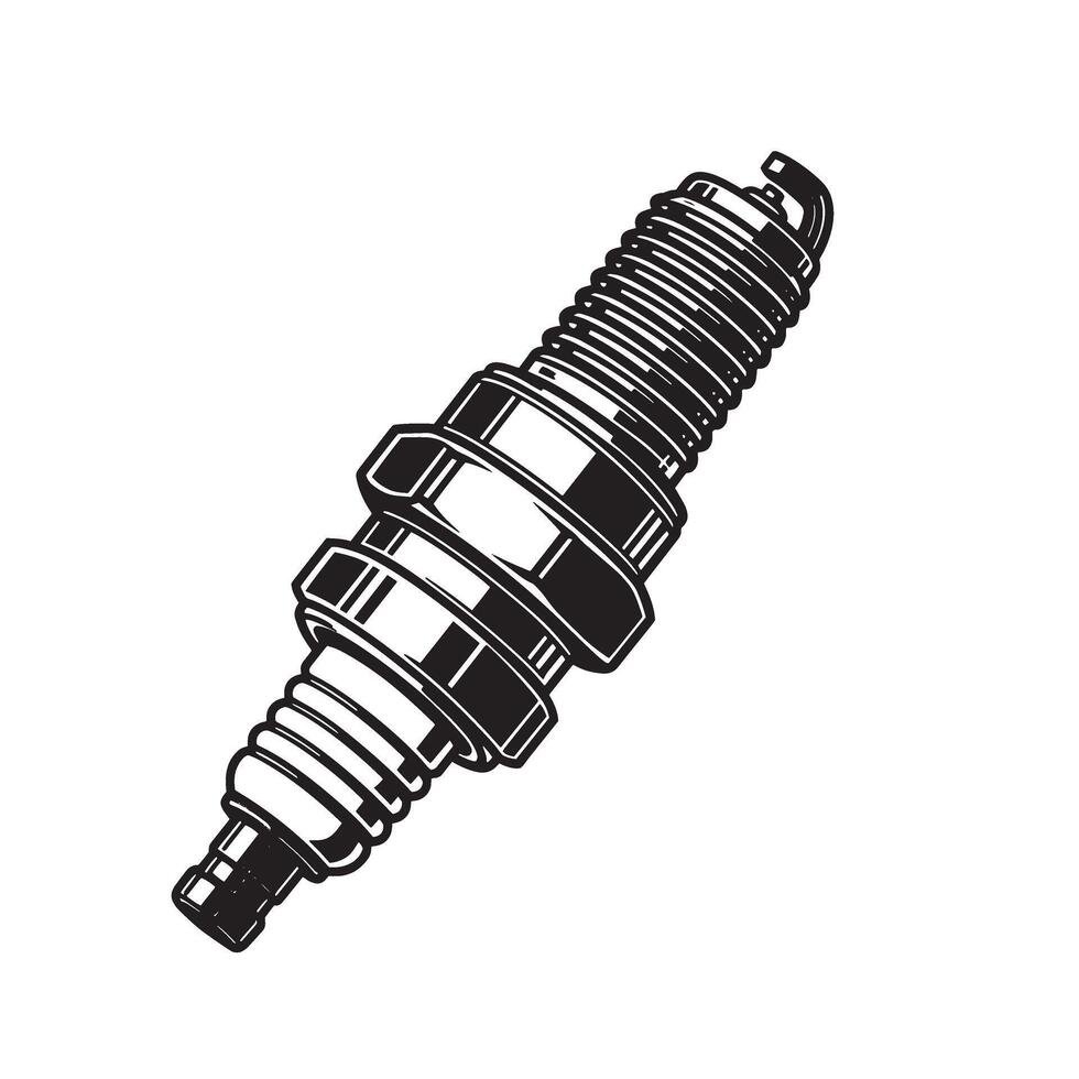 Detailed monochrome silhouette of a spark plug depicting engine maintenance automotive repairs and mechanical parts illustration vector