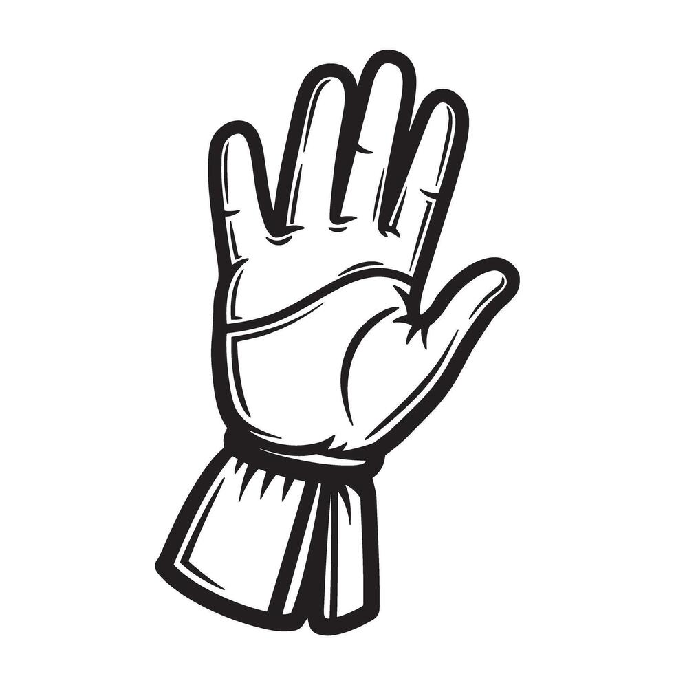 Hand illustration in retro style showing an open palm and stylized design in a monochrome silhouette artwork vector