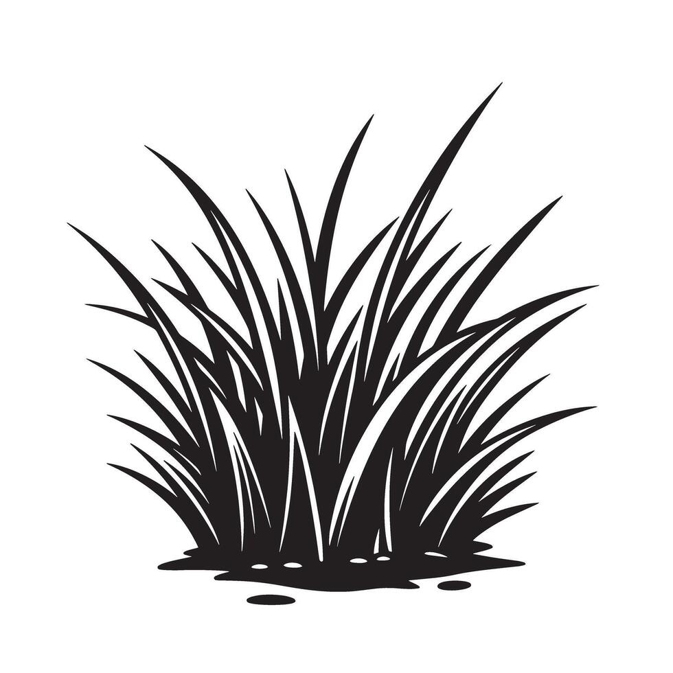 Silhouette illustration of a lush bush of green grass with decorative design elements vector