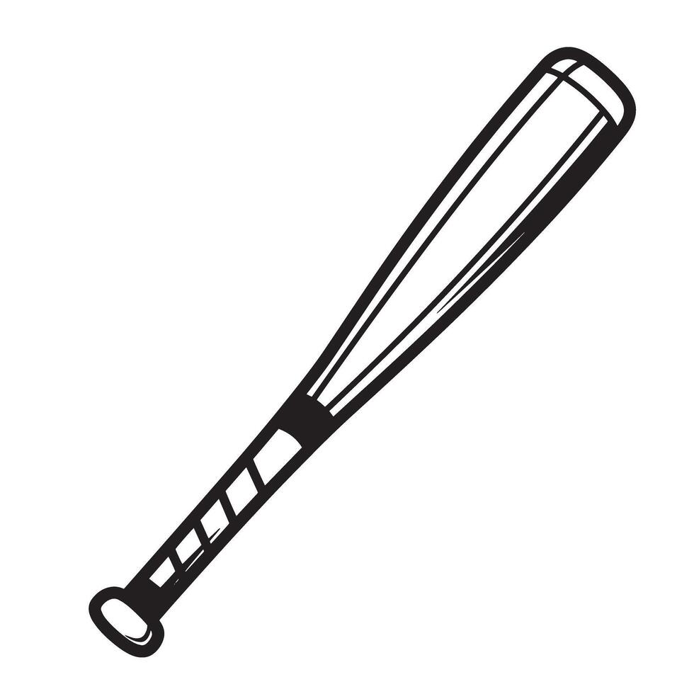 An illustrated ve graphic of a baseball bat depicted in bold black outline with a minimalist silhouette vector