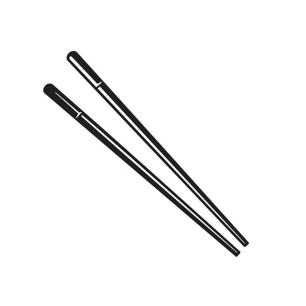 Simple black and white illustration of two angled chopsticks representing asian cuisine and cultural traditions vector