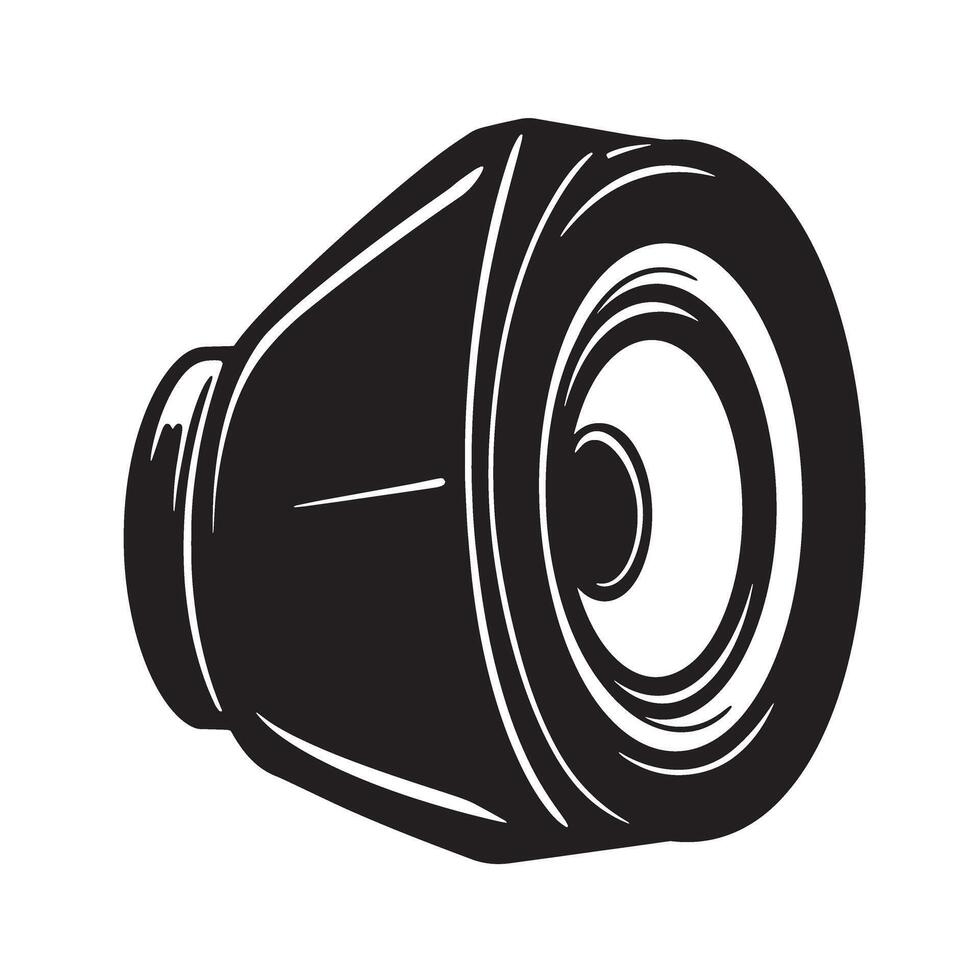 Simple black and white silhouette illustration of a loudspeaker or audio speaker icon vector