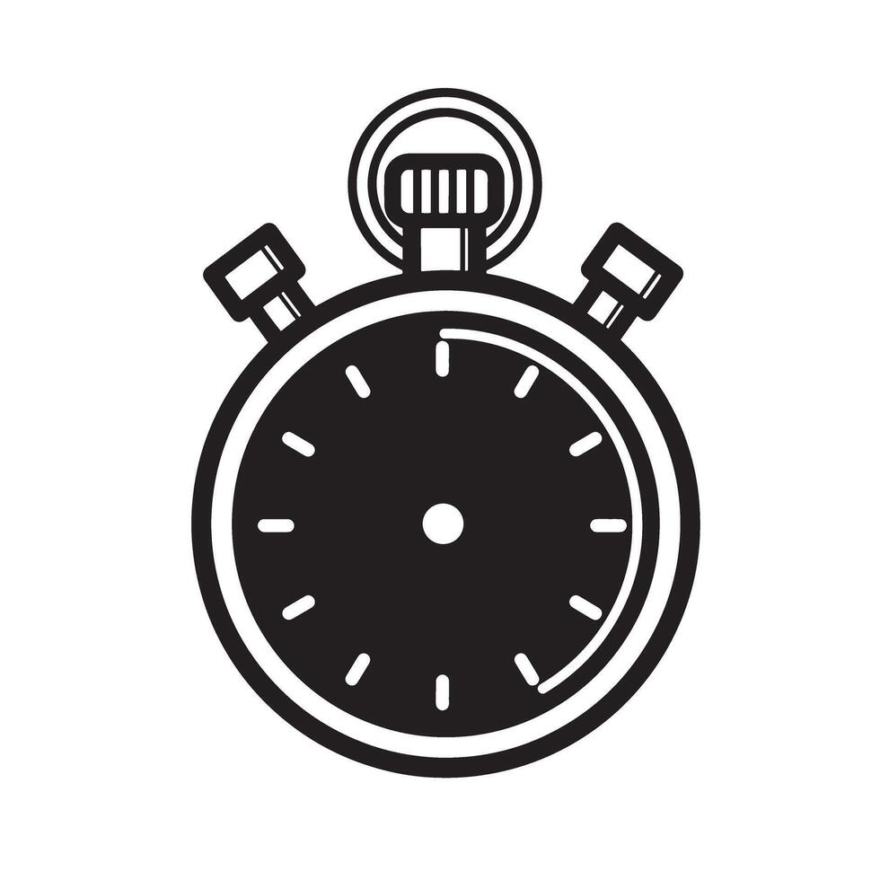 A clean silhouette of a classic analog stopwatch featuring buttons and a clear clock face for timing events and measuring periods vector