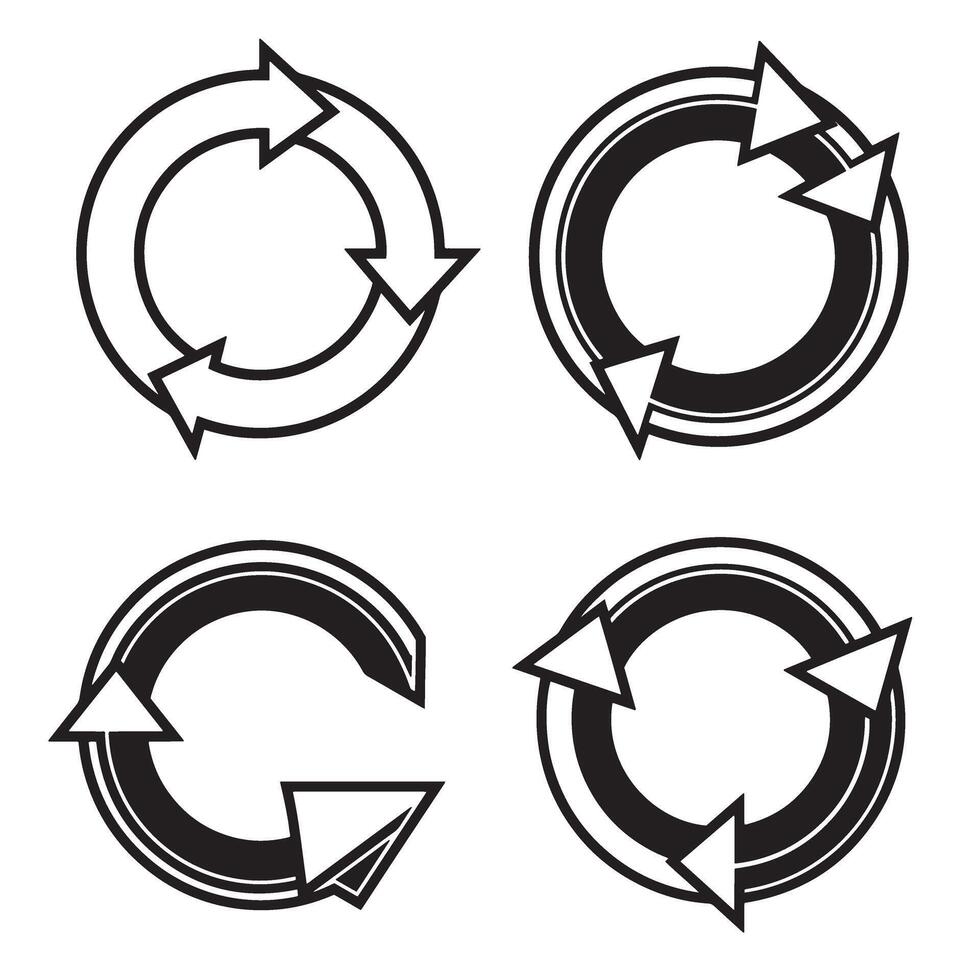 Four different circular arrow designs arranged in a square formation presented in a clean silhouette style against a white backdrop vector