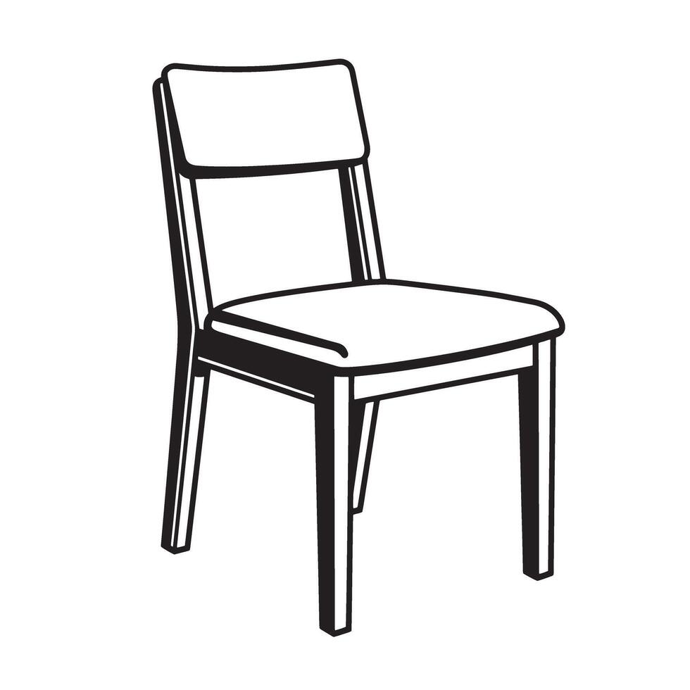 Classic black and white silhouette illustration of a simple wooden chair perfect for interior design concepts and furniture representations. vector