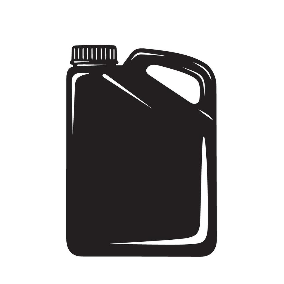 Silhouette illustration of a black plastic fuel or liquid container with handle and screw top isolated on white background vector