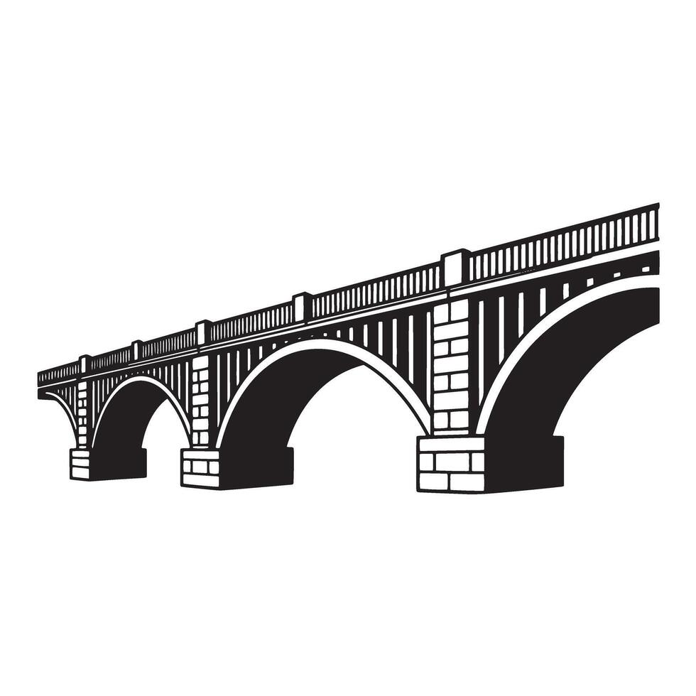 illustration of a classic stone bridge featuring arched spans a silhouette architectural design of a historic construction over water. vector