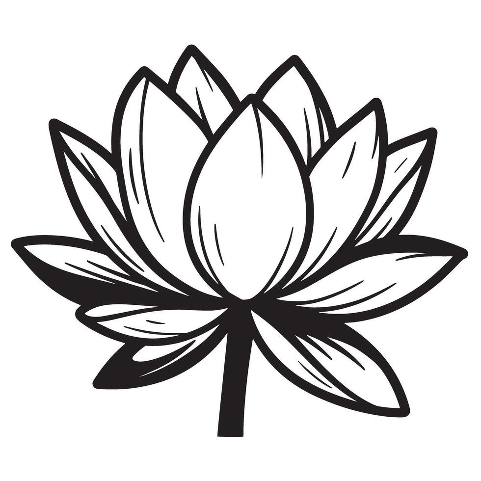 Simple black and white silhouette of a lotus flower blossom design vector