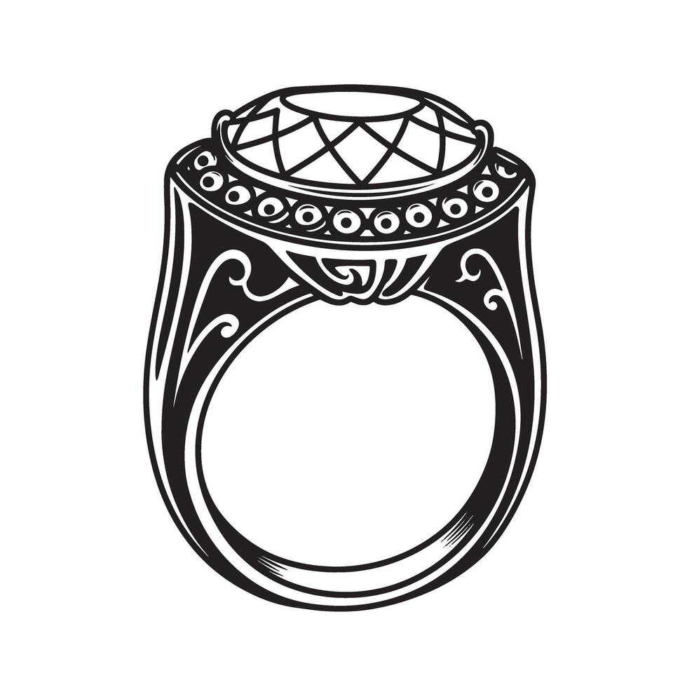 Elegant silhouette illustration of a diamond ring depicting luxury and precious jewelry suitable for wedding or engagement themes vector