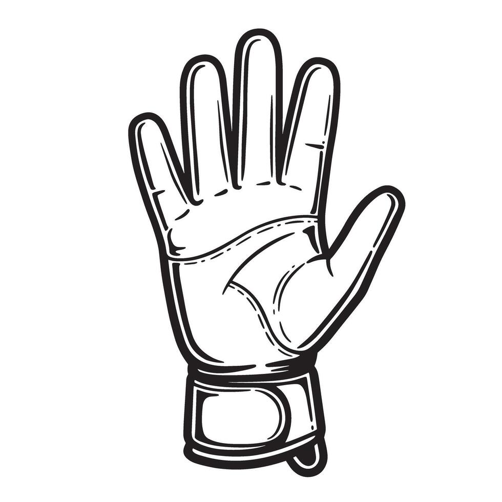 A detailed black and white silhouette illustration of a boxing glove with outstretched fingers offering a sign of peace or support. vector