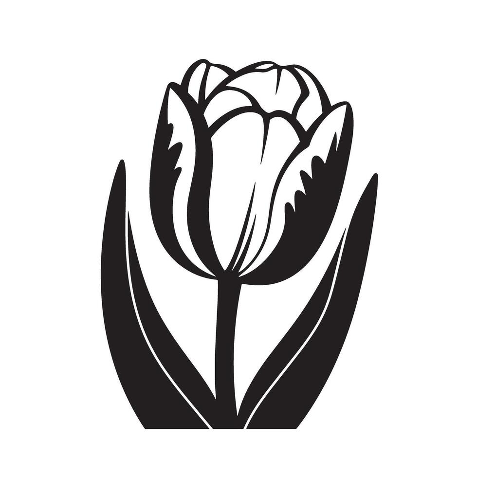 Elegant black and white silhouette of a tulip flower isolated on white background vector