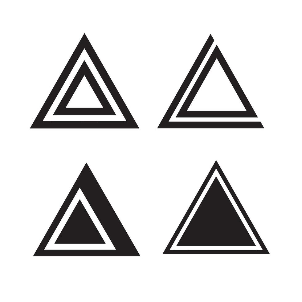 Four minimalistic black triangle shapes with varied styles featuring contrasting outlines and solid silhouettes on a plain white background. vector
