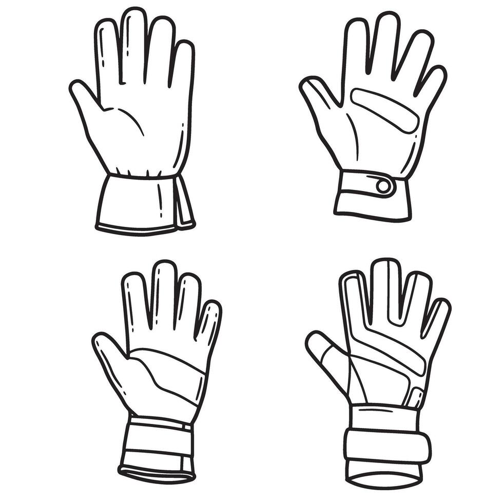 A set of four detailed racing gloves silhouettes in black and white illustration for protection and safety equipment design vector