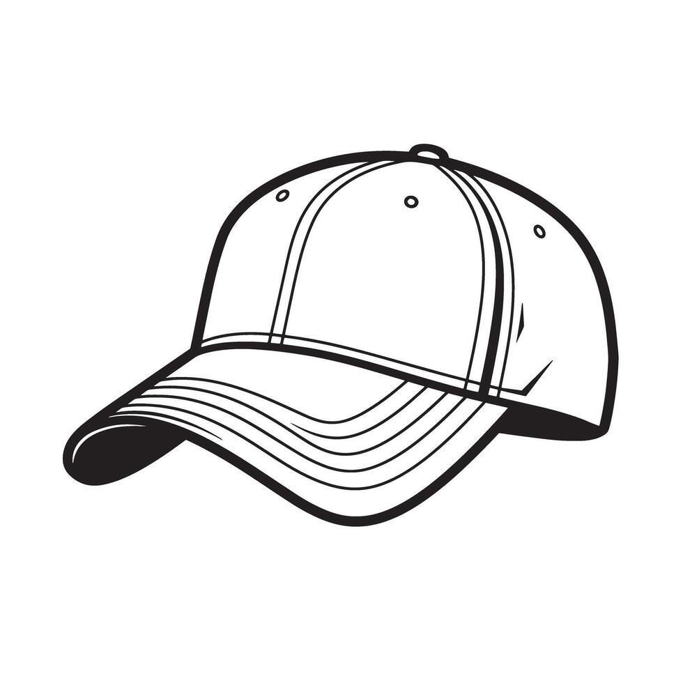 A clean monochrome illustration of a stylish baseball cap silhouette featuring a modern outline perfect for graphic design. vector